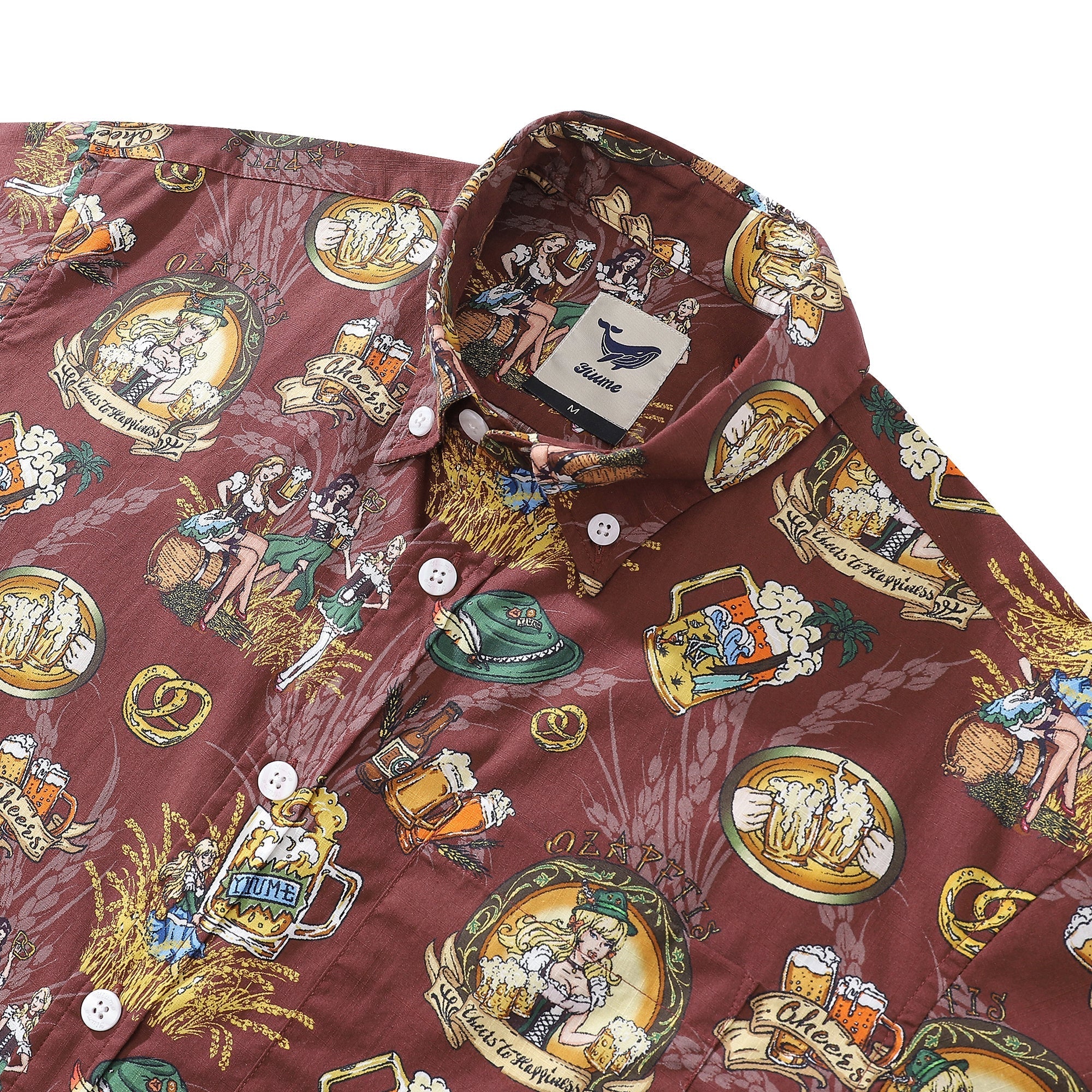 Men's Hawaiian Shirt “O'zapft is” Print Cotton Button-down Short Sleeve Aloha Shirt By Sun