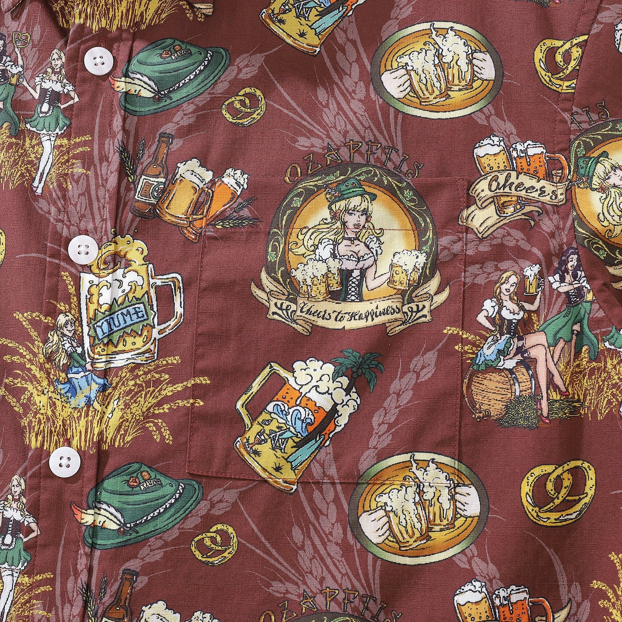 Men's Hawaiian Shirt “O'zapft is” Print Cotton Button-down Short Sleeve Aloha Shirt By Sun
