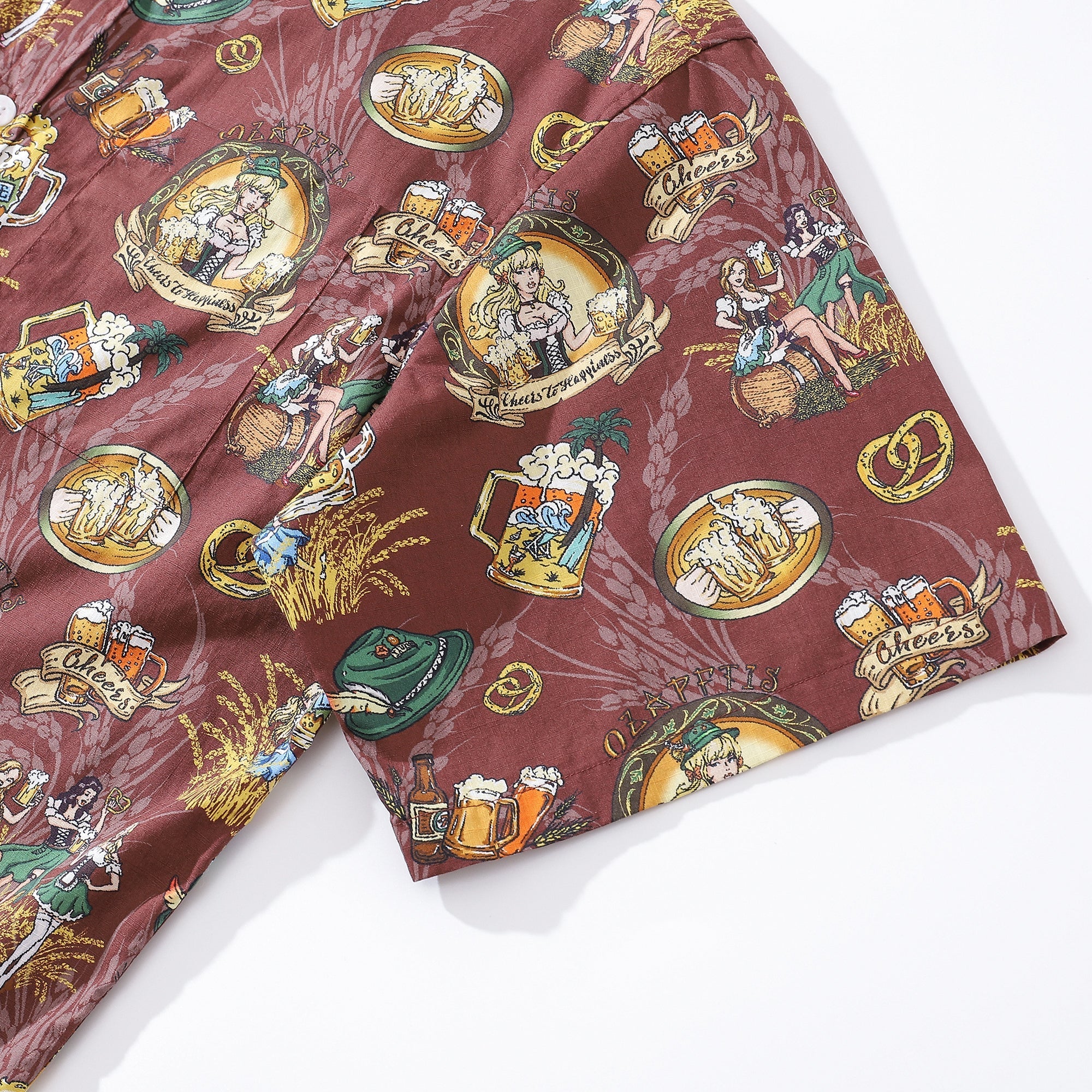 Men's Hawaiian Shirt “O'zapft is” Print Cotton Button-down Short Sleeve Aloha Shirt By Sun