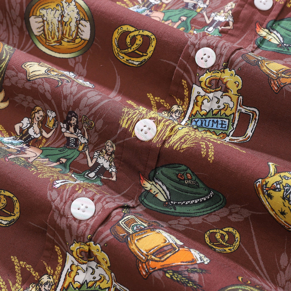 Men's Hawaiian Shirt “O'zapft is” Print Cotton Button-down Short Sleeve Aloha Shirt By Sun