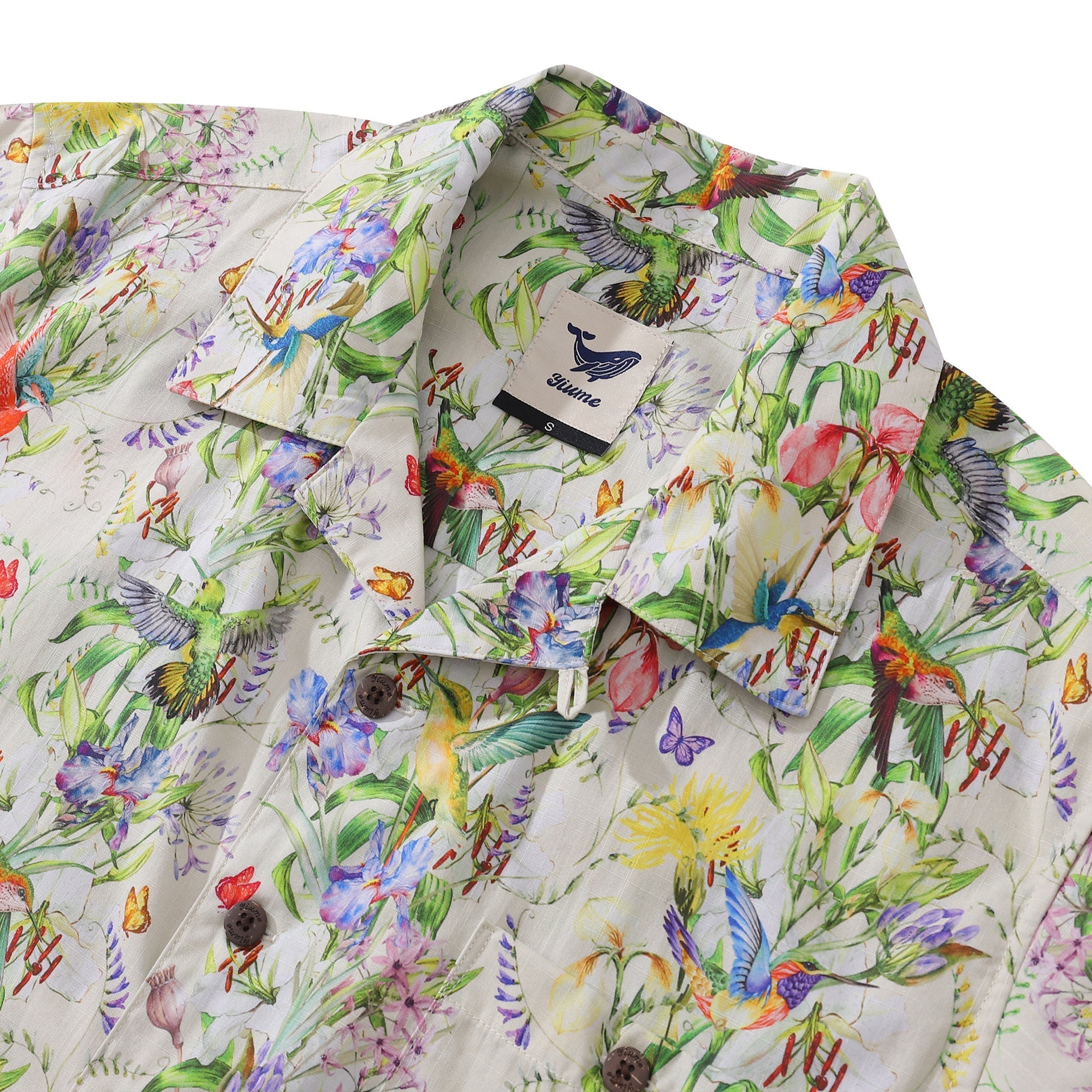 Hawaiian Shirt For Men Hummingbirds Dancing in Flowers Shirt Camp Collar 100% Cotton By Cigar