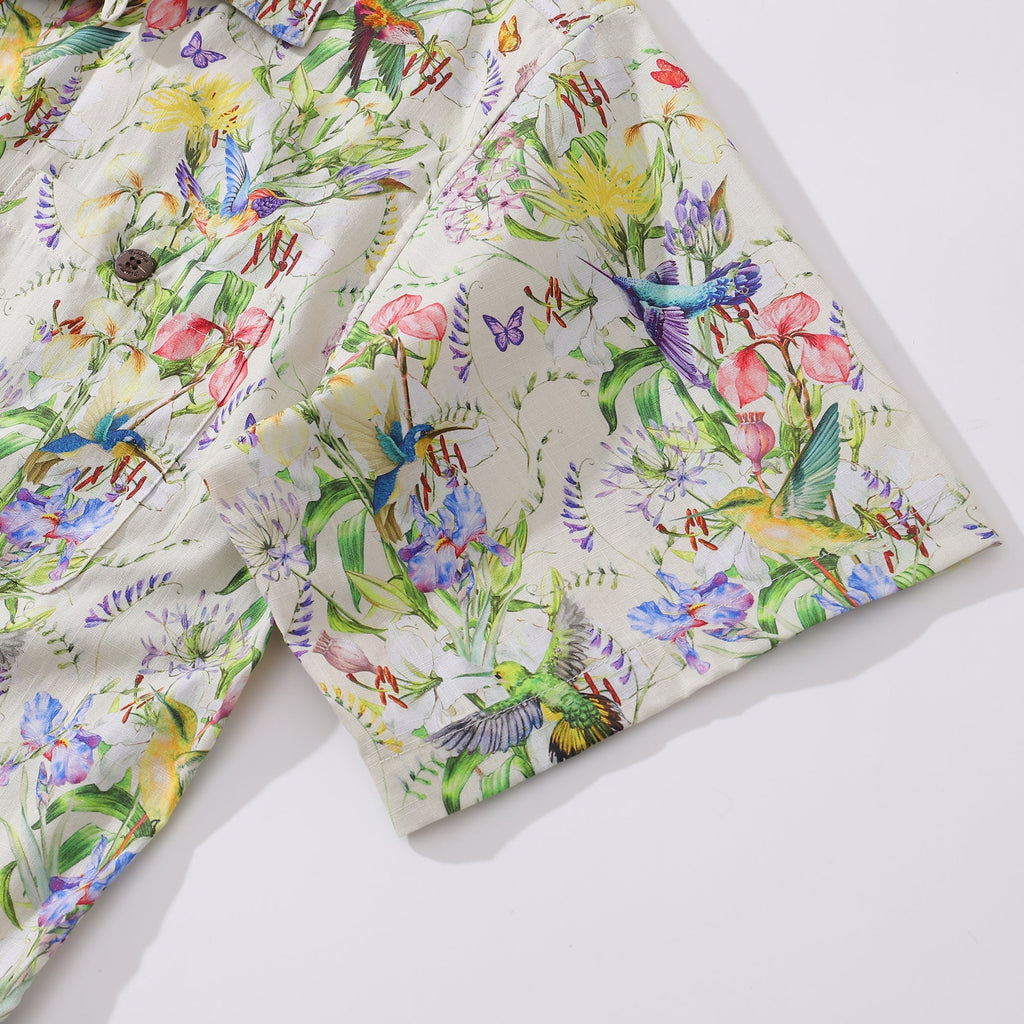 Hawaiian Shirt For Men Hummingbirds Dancing in Flowers Shirt Camp Collar 100% Cotton By Cigar