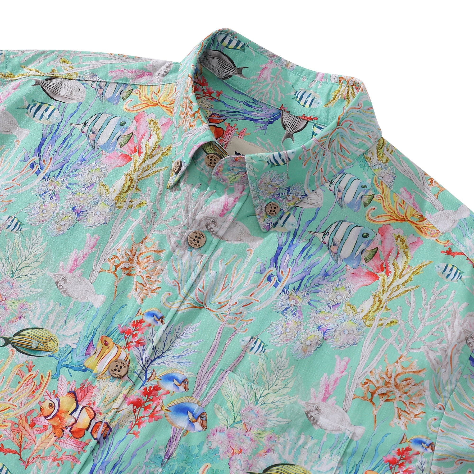 Men's Hawaiian Shirt Blue Sea Amusement Park Cotton Button-down Short Sleeve Aloha Shirt By Sylvia
