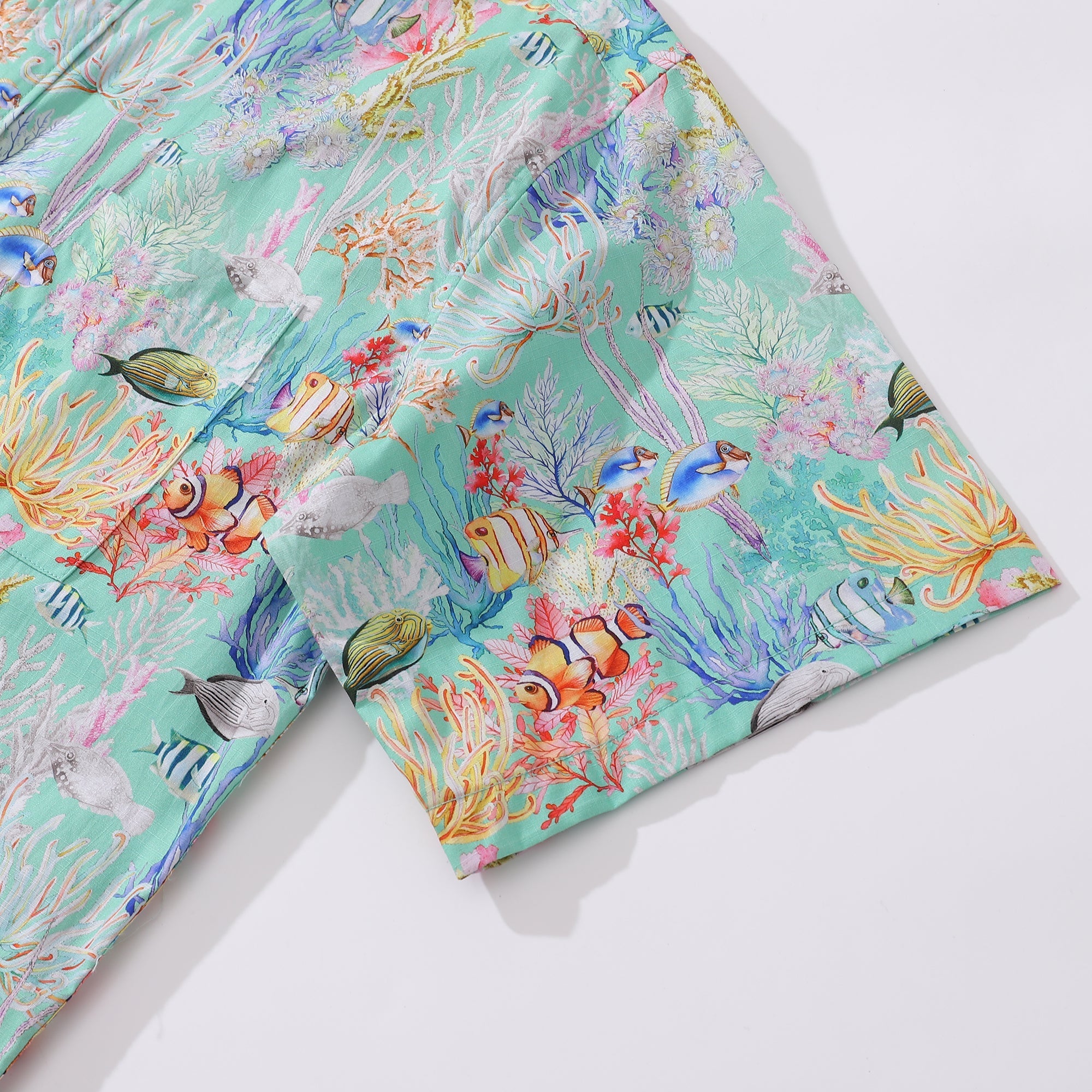 Men's Hawaiian Shirt Blue Sea Amusement Park Cotton Button-down Short Sleeve Aloha Shirt By Sylvia
