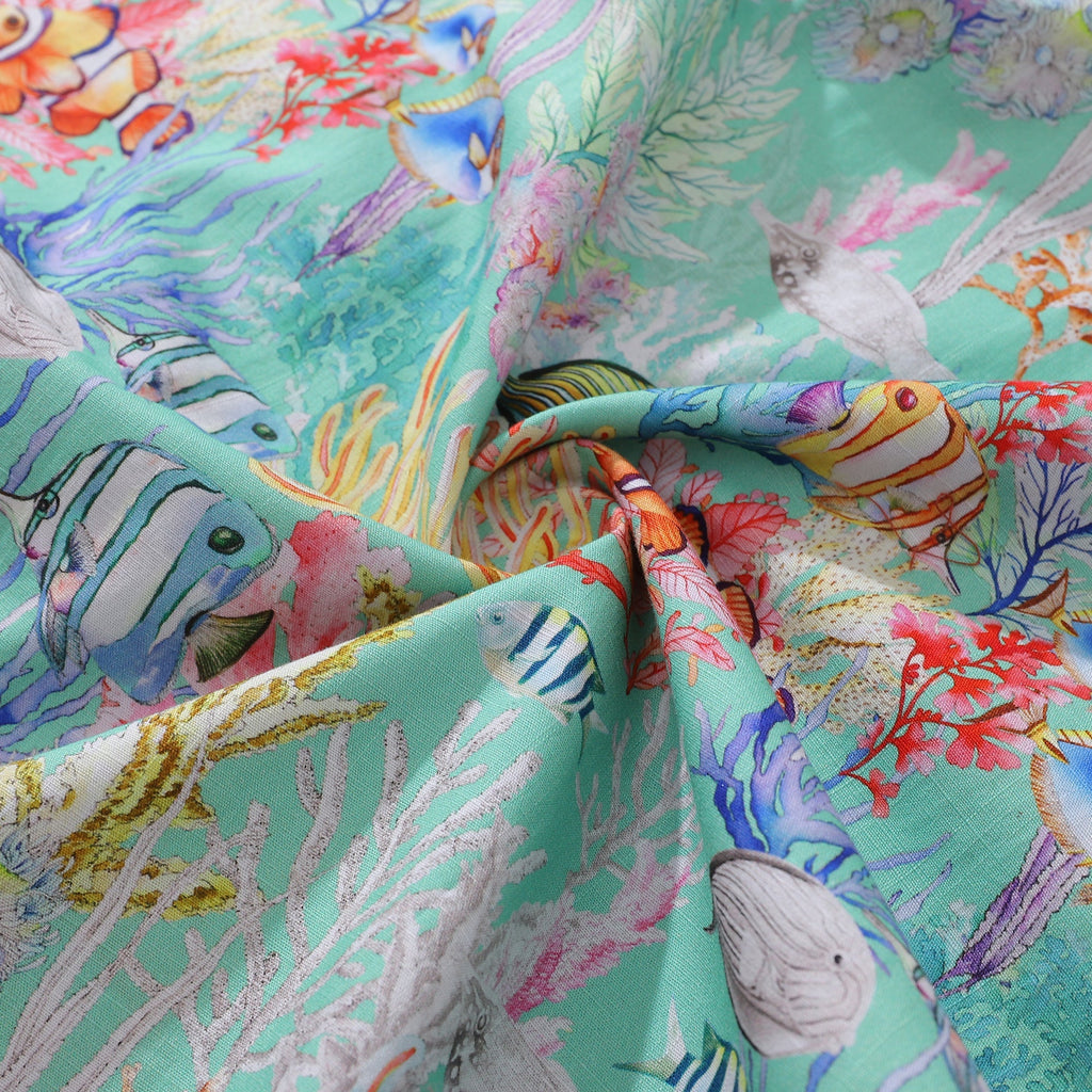 Men's Hawaiian Shirt Blue Sea Amusement Park Cotton Button-down Short Sleeve Aloha Shirt By Sylvia