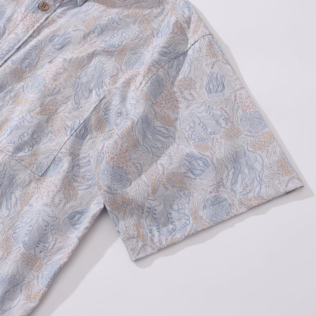 Men's Hawaiian Shirt Jellyfish Seascape By Andrea Leonelli Cotton Button-down Short Sleeve Aloha Shirt