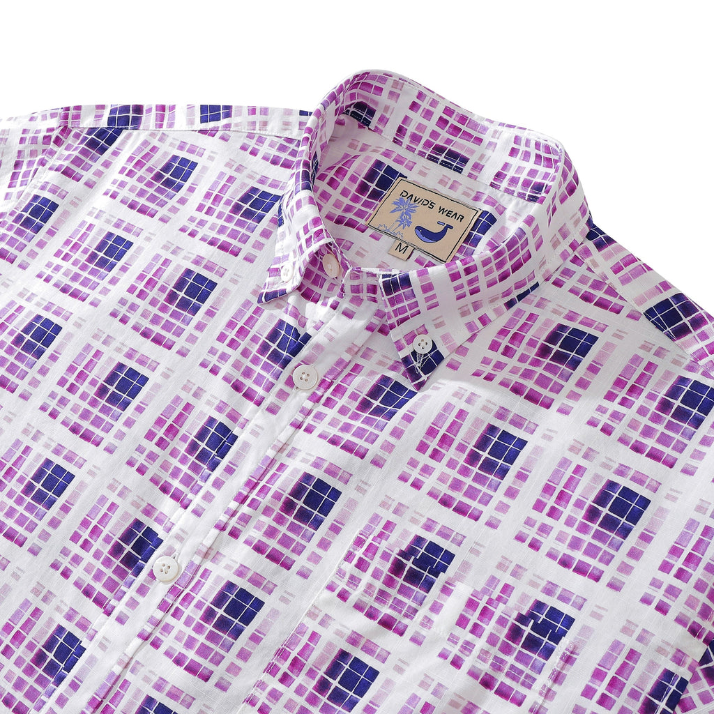 Men's Plaid Shirt Gradient Geometry Purple Print Cotton Hawaiian Shirt By Amy