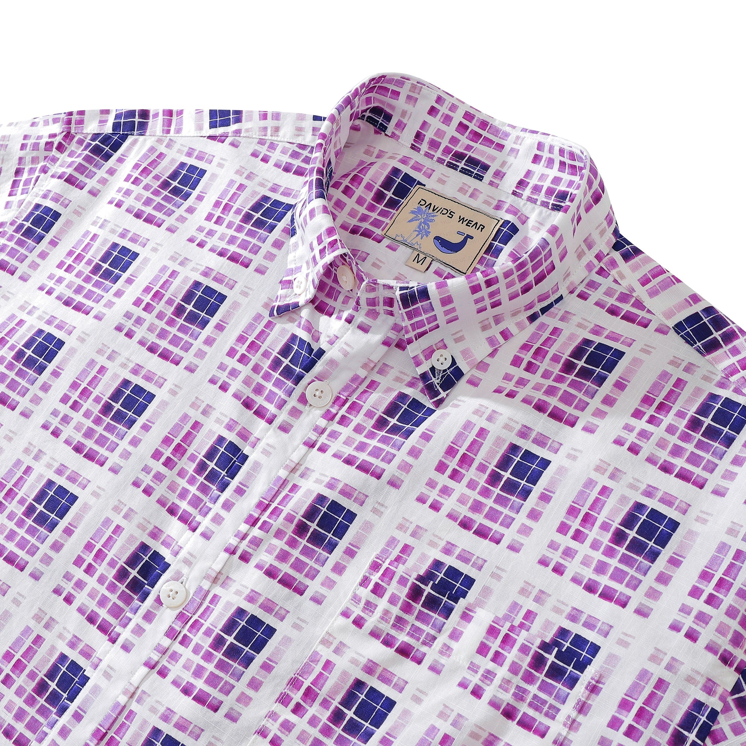 Men's Plaid Shirt Gradient Geometry Purple Print Cotton Hawaiian Shirt By Amy