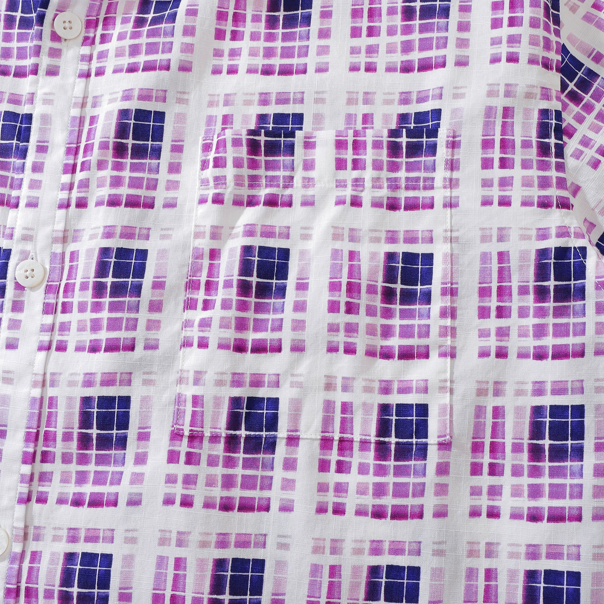 Men's Plaid Shirt Gradient Geometry Purple Print Cotton Hawaiian Shirt By Amy