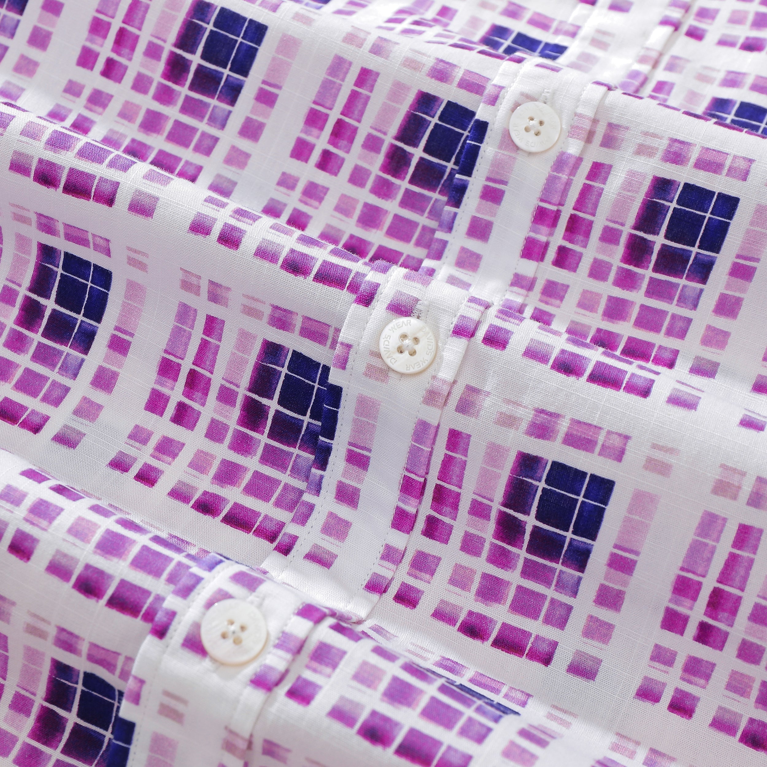 Men's Plaid Shirt Gradient Geometry Purple Print Cotton Hawaiian Shirt By Amy