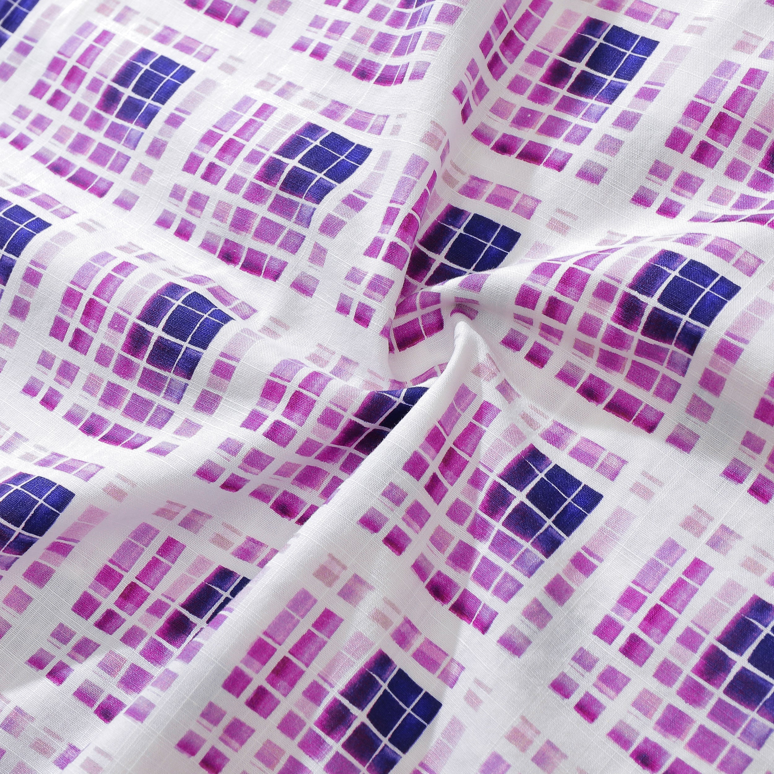 Men's Plaid Shirt Gradient Geometry Purple Print Cotton Hawaiian Shirt By Amy