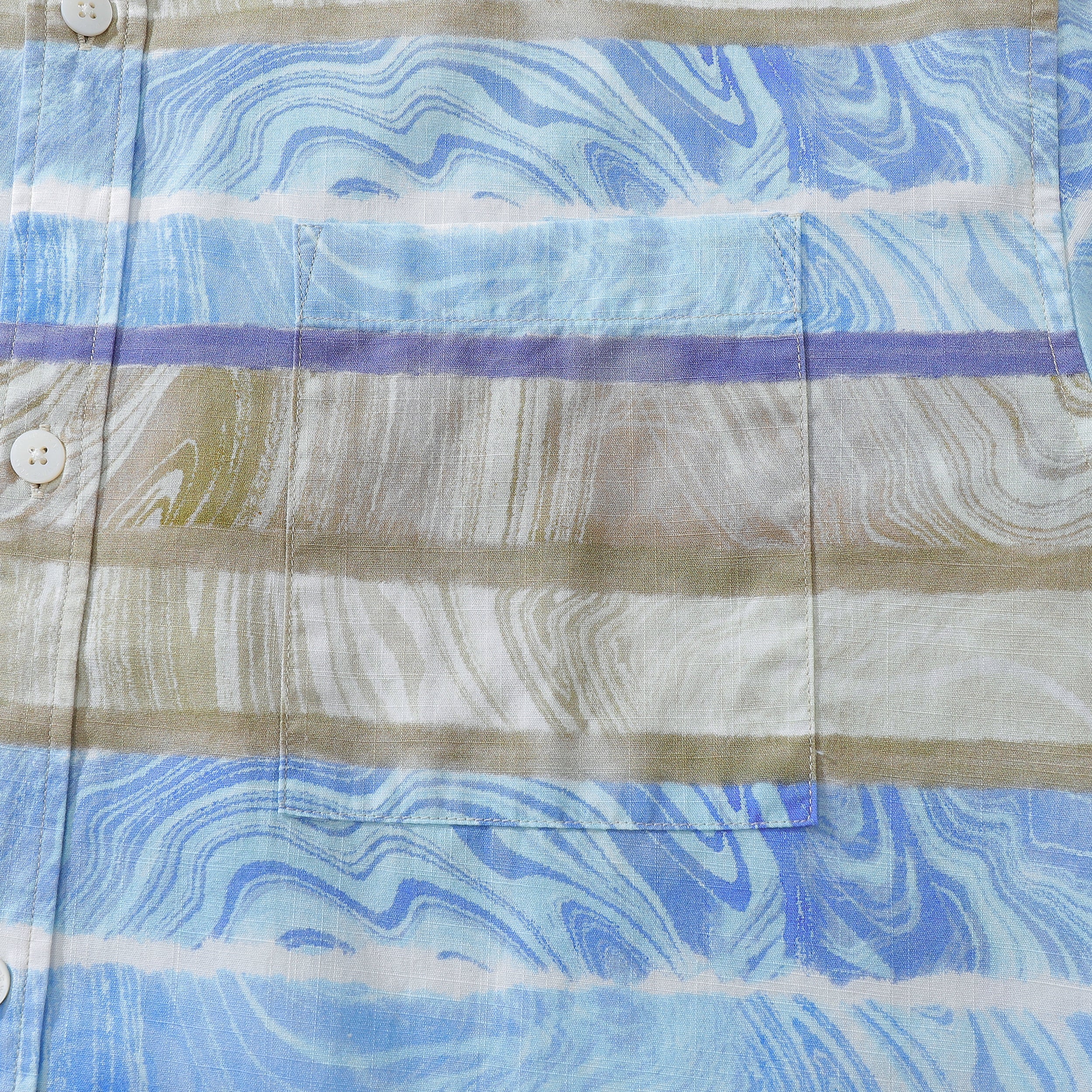 Men's Horizontal Stripe Shirt Blue Waves Print Casual Short Sleeve Button Down By Sylvia