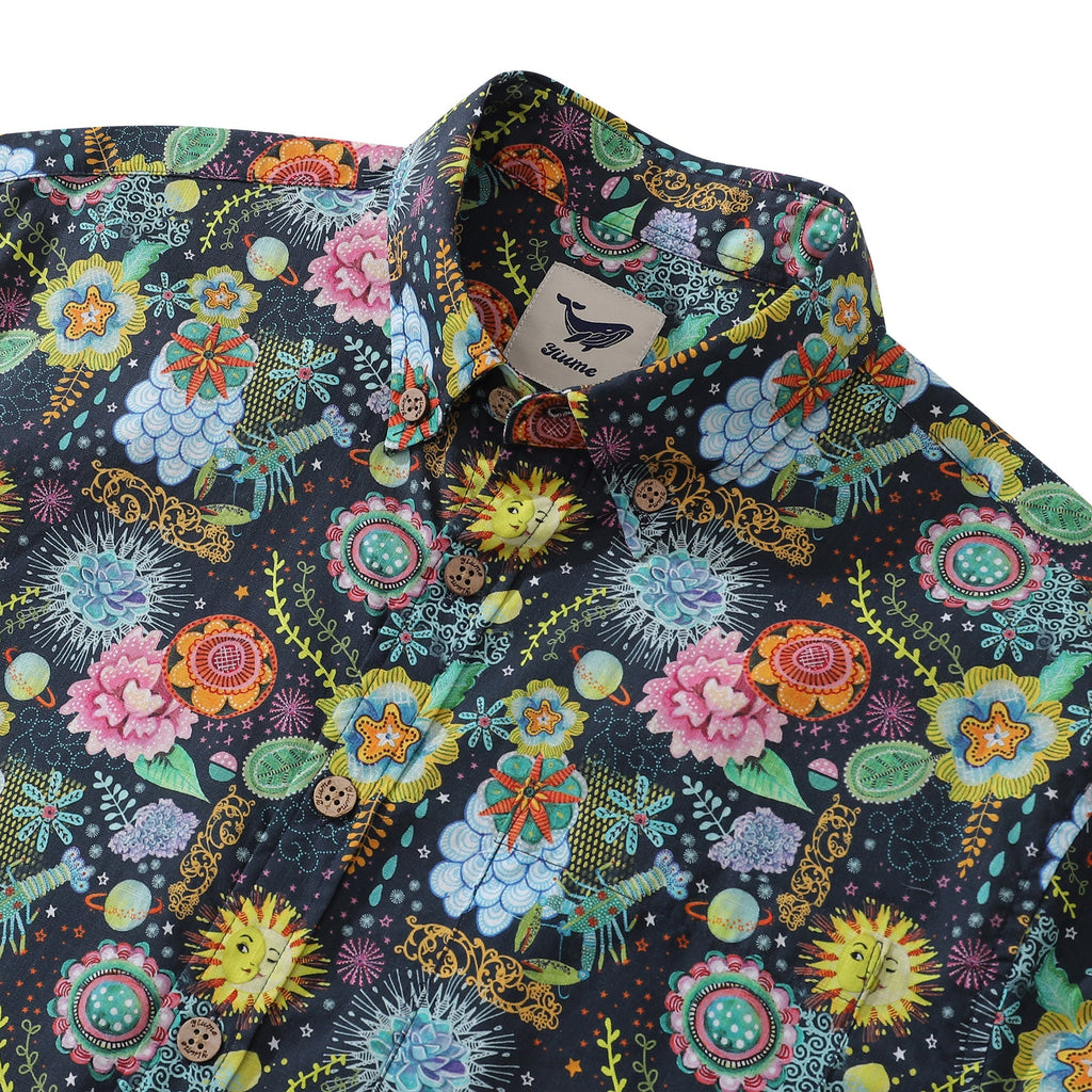Men's Hawaiian Shirt Midnight Flowers By Caroline Bonne Müller Cotton Button-down Short Sleeve Aloha Shirt