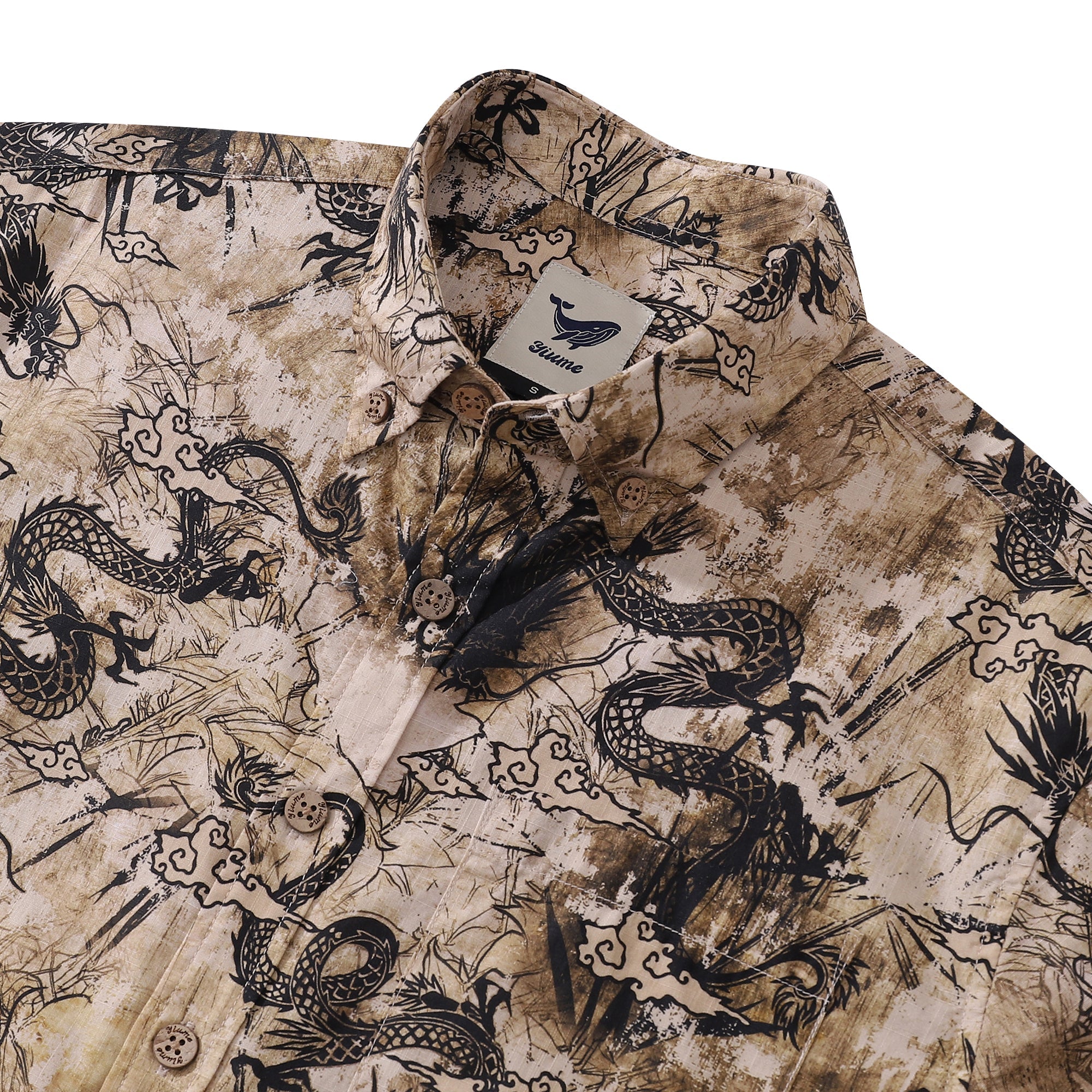 Men's Dragon Shirt Totem Cotton Button-down 1980s Vintage Short Sleeve Hawaiian Shirt By Sun