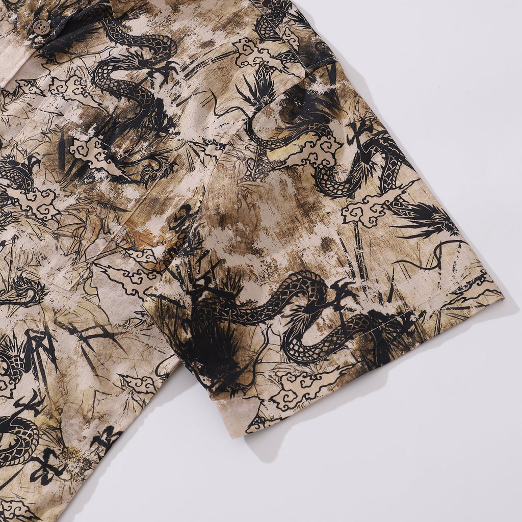 Men's Dragon Shirt Totem Cotton Button-down 1980s Vintage Short Sleeve Hawaiian Shirt By Sun