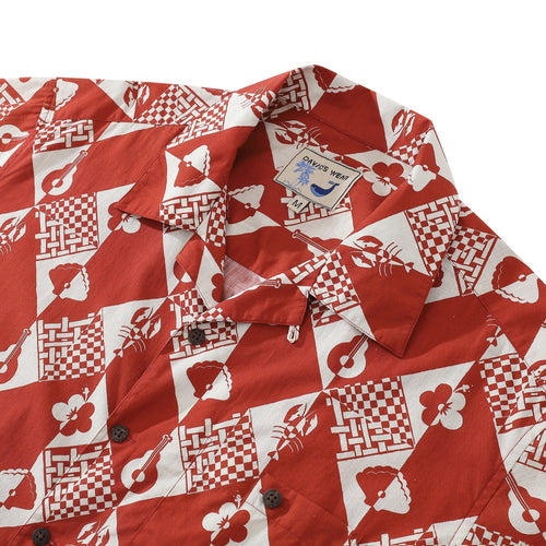 1970s Vintage Hawaiian Shirts For Men Checkerboard Variations Shirt 100% Cotton By Evan