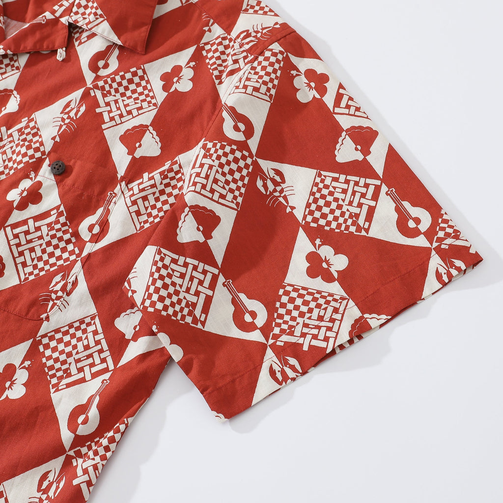 1970s Vintage Hawaiian Shirts For Men Checkerboard Variations Shirt 100% Cotton By Evan