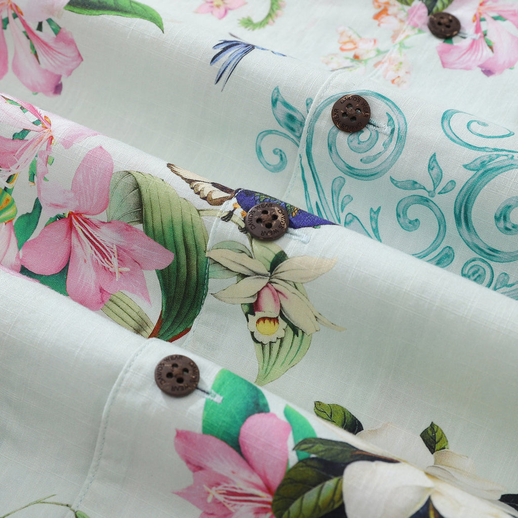 Hawaiian Shirts For Men Hummingbird Print Shirt 100% Cotton By Amy