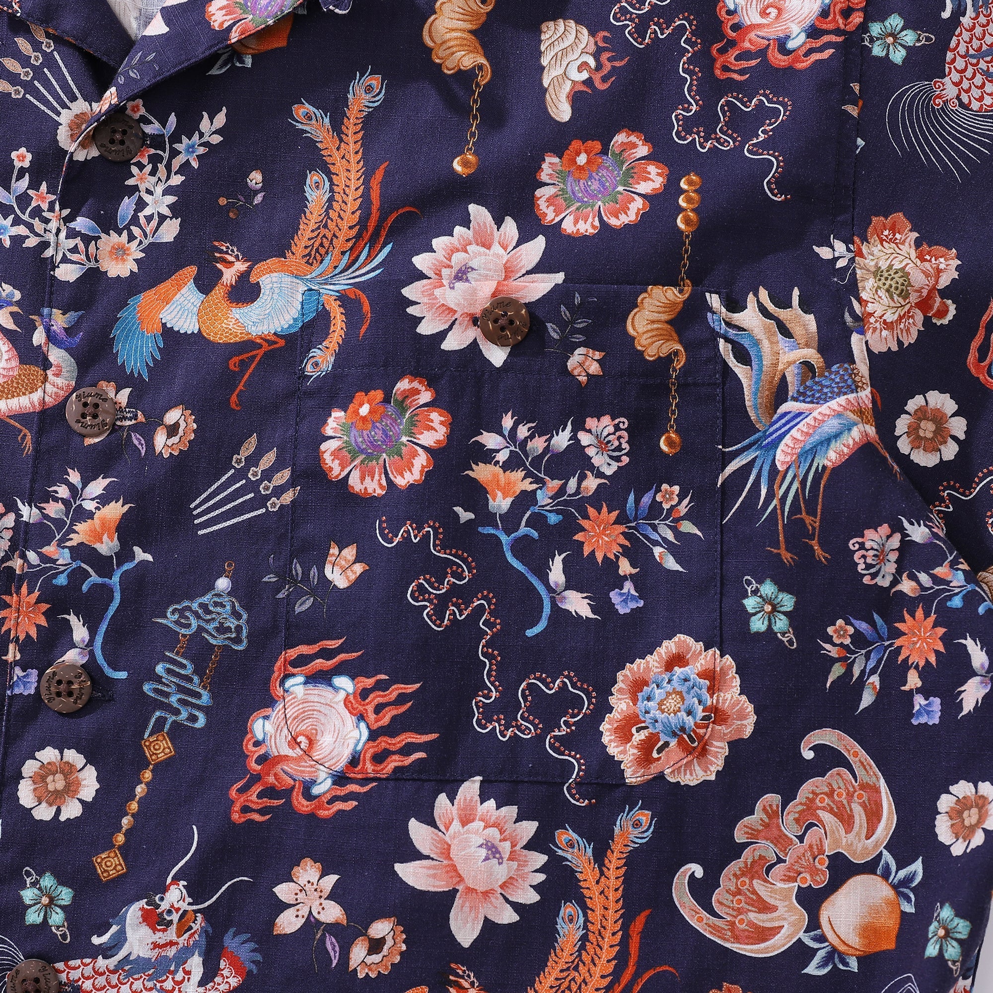 Men's Hawaiian Shirt Chinese Elements Print Cotton Camp Collar Short Sleeve Aloha Shirt By Amy