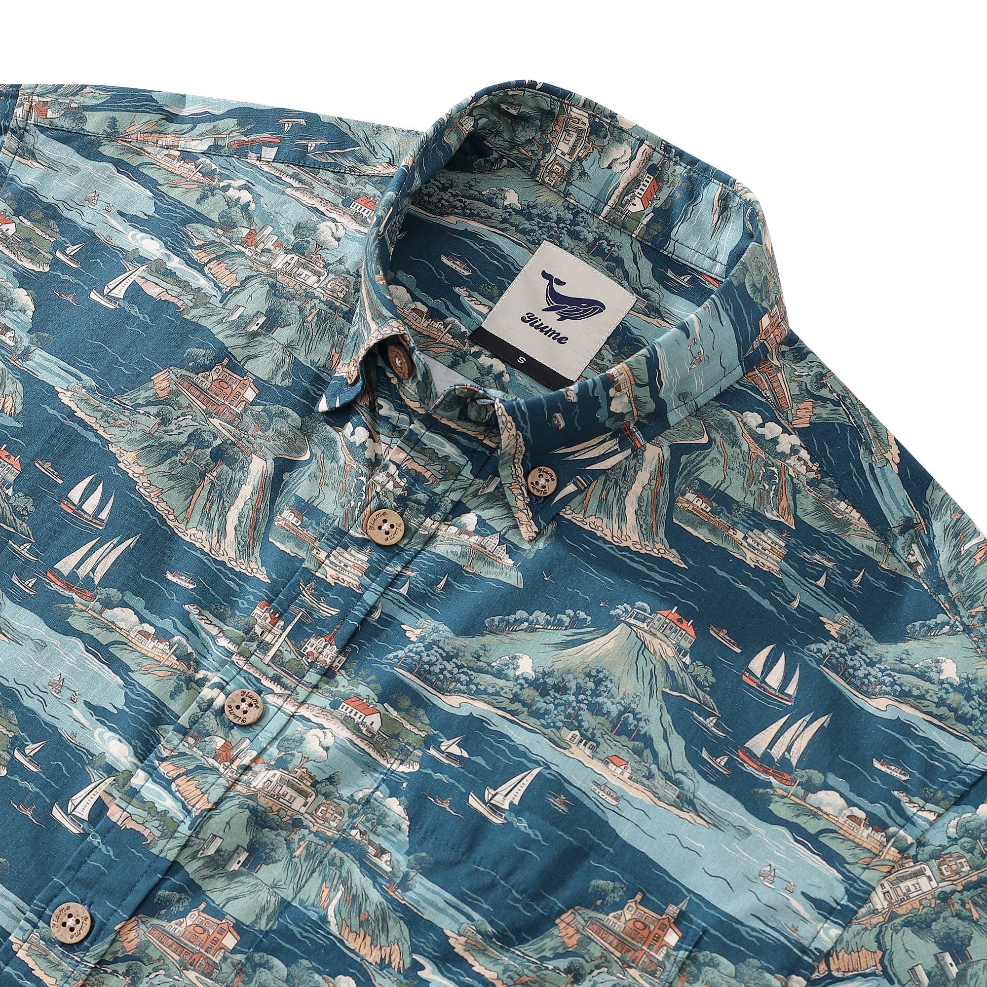 Men's Hawaiian Shirt Azure Dreams Print Cotton Button-down Short Sleeve Aloha Shirt By Amy