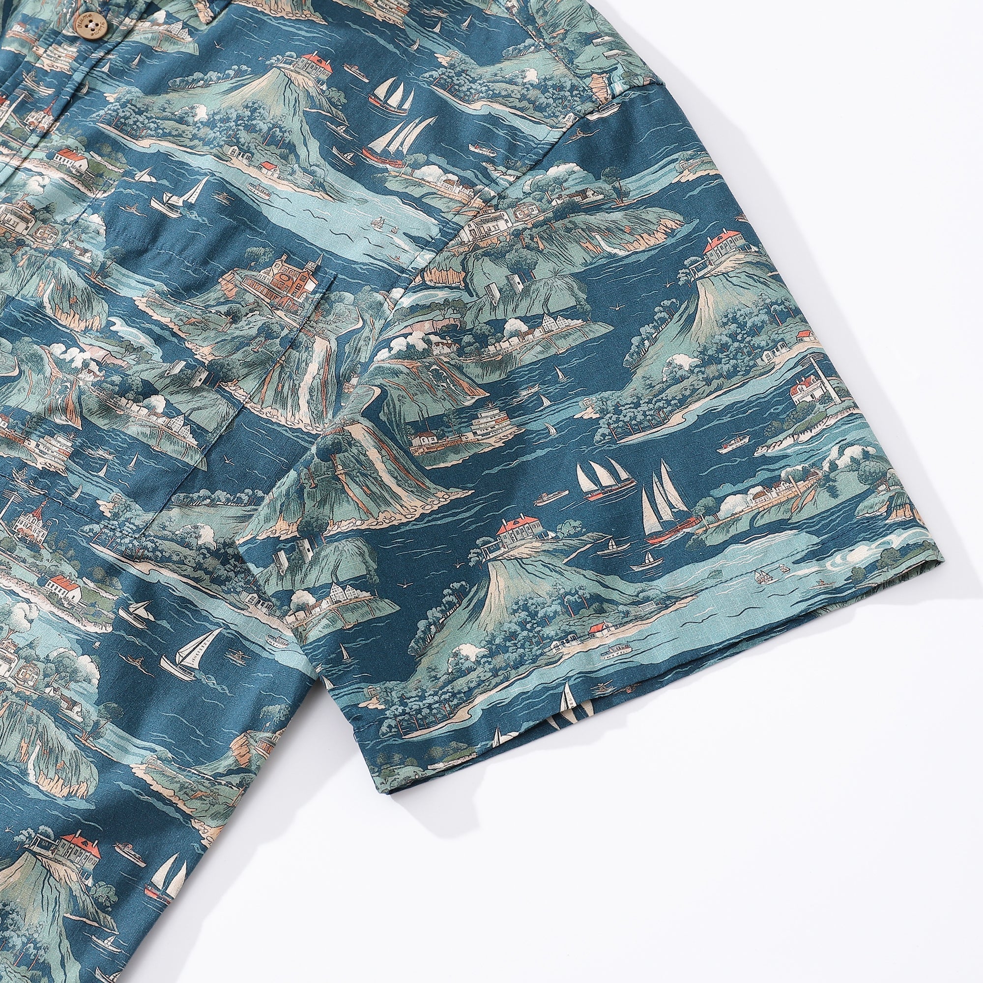Men's Hawaiian Shirt Azure Dreams Print Cotton Button-down Short Sleeve Aloha Shirt By Amy