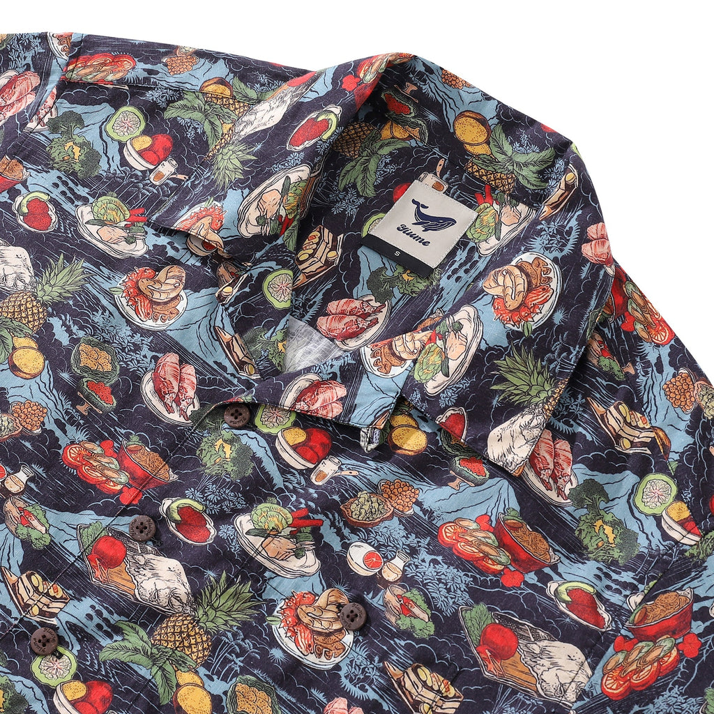 1970s Vintage Hawaiian Shirt Thanksgiving feast Shirt Camp Collar 100% Cotton By Amy