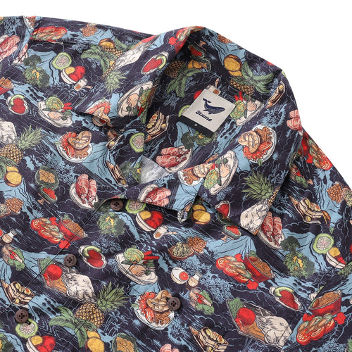 1970s Vintage Hawaiian Shirt Thanksgiving feast Shirt Camp Collar 100% Cotton By Amy