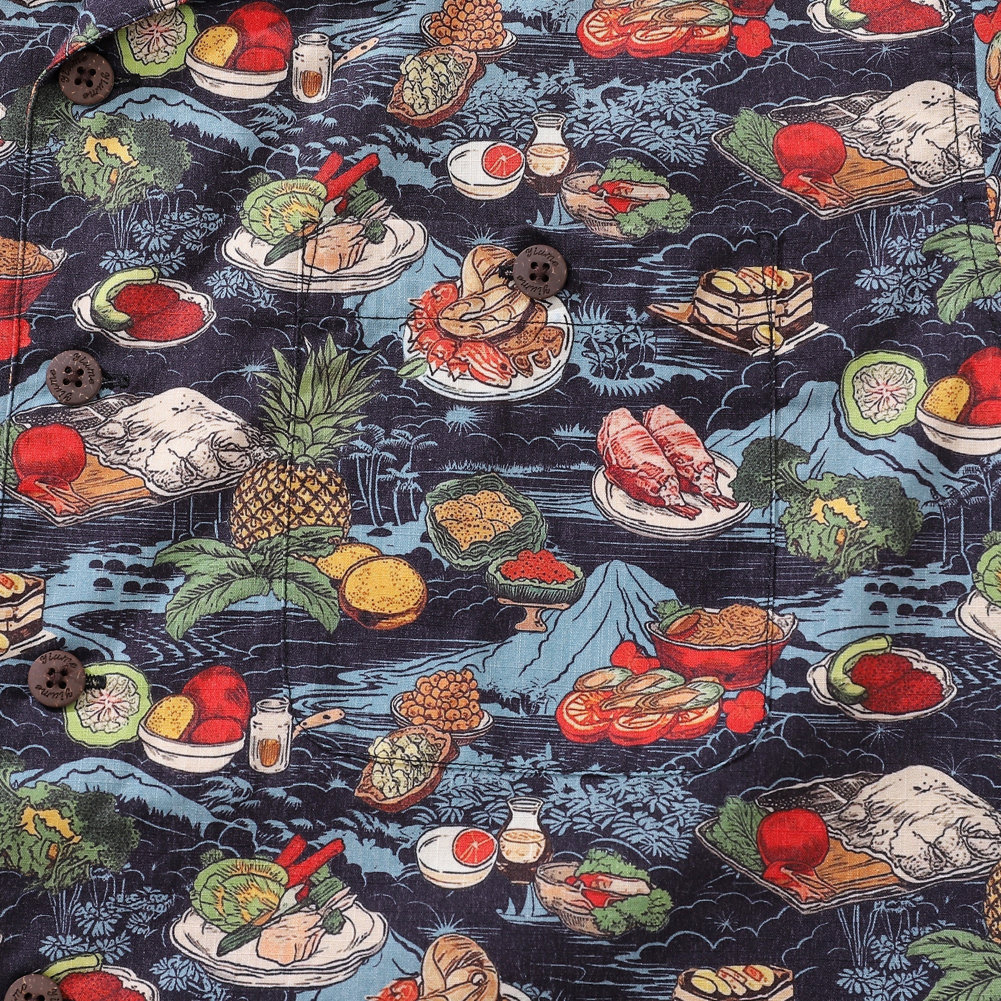 1970s Vintage Hawaiian Shirt Thanksgiving feast Shirt Camp Collar 100% Cotton By Amy
