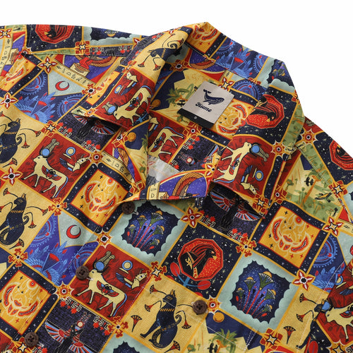 1940s Vintage Hawaiian Shirt For Men Ancient Egyptian Totem Shirt Camp Collar 100% Cotton By Yakima