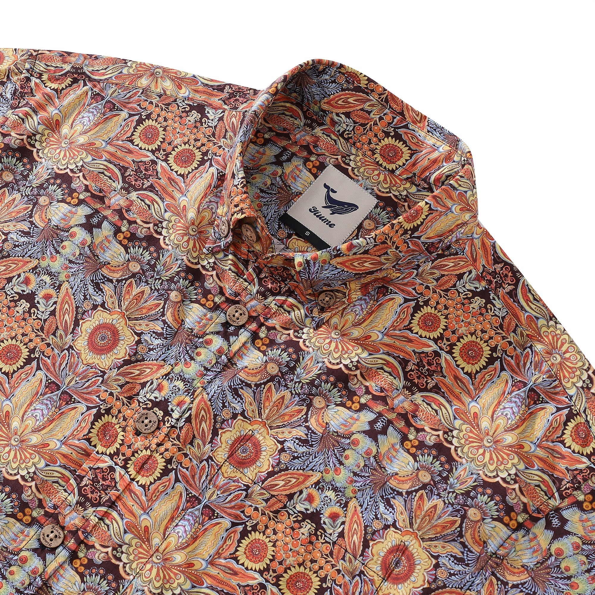 Men's Hawaiian Shirt Mystical Garden Print Cotton 1940s Vintage Short Sleeve Aloha Shirt By Sylvia