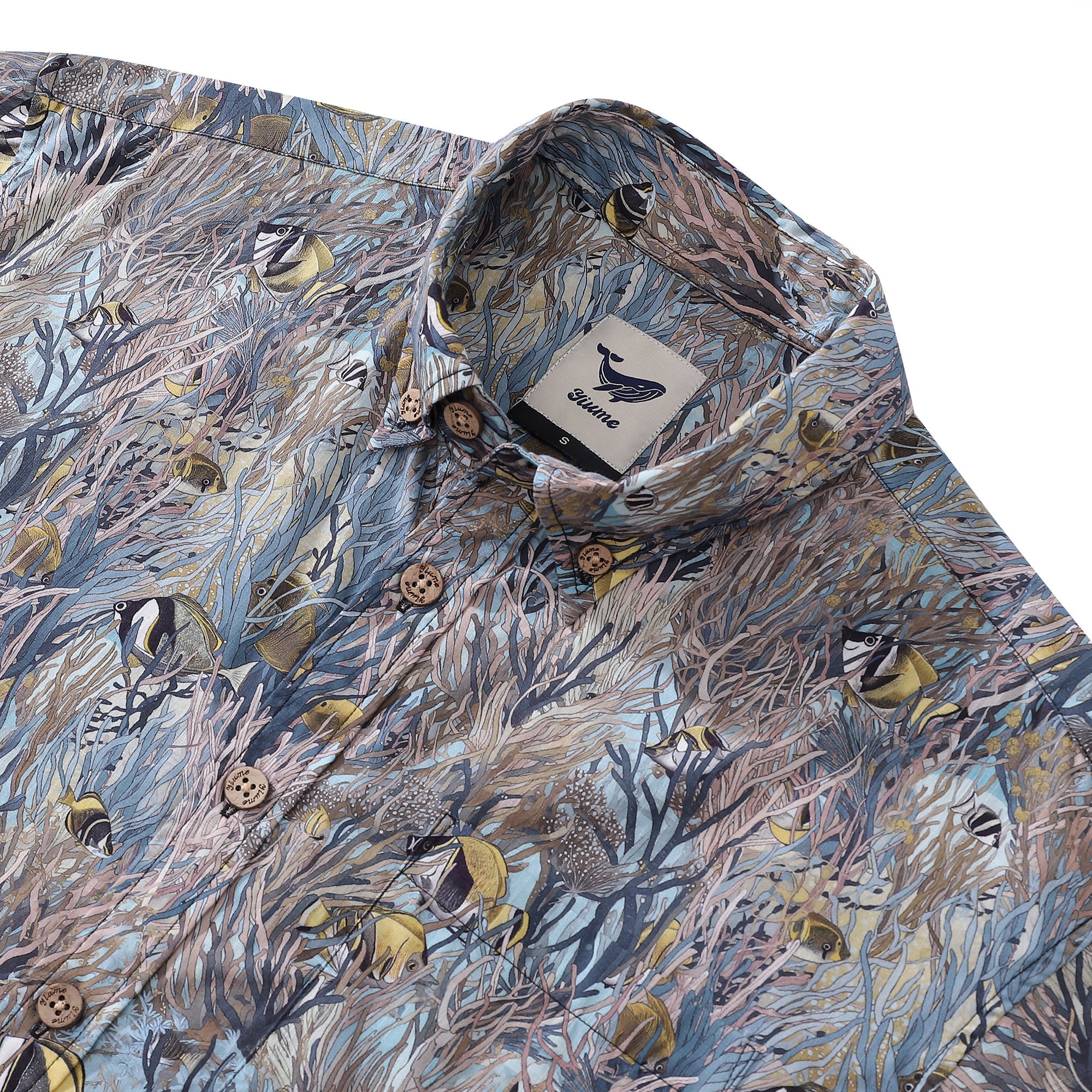 Men's Hawaiian Shirt Dance of the Tropical Fish Print Cotton Button-down Short Sleeve Aloha Shirt By Amy