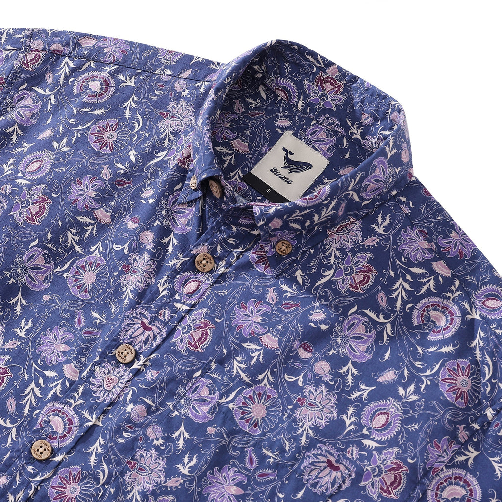 Men's Hawaiian Shirt Mystic Flowers Print Cotton Button-down Short Sleeve Aloha Shirt By Amy