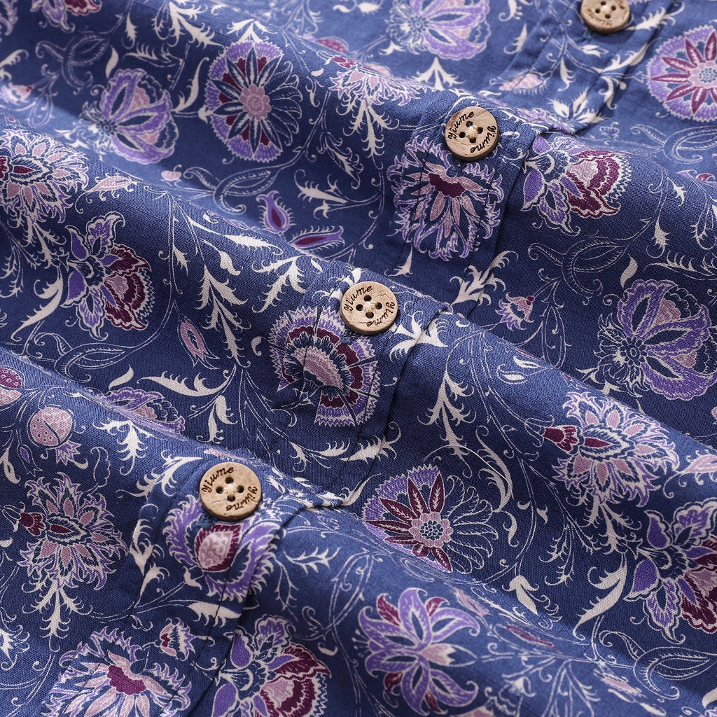 Men's Hawaiian Shirt Mystic Flowers Print Cotton Button-down Short Sleeve Aloha Shirt By Amy