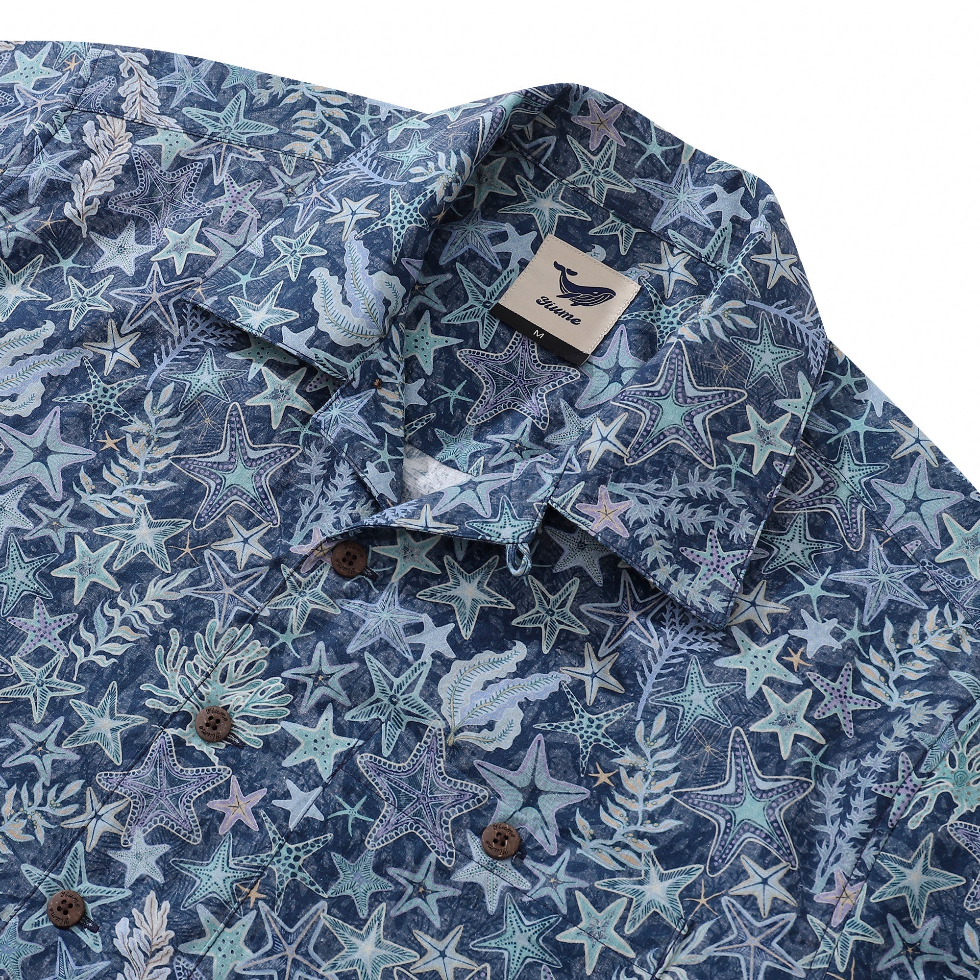 Hawaiian Shirt For Men Sea Stars and Coral Shirt Camp Collar 100% Cotton By Sherry