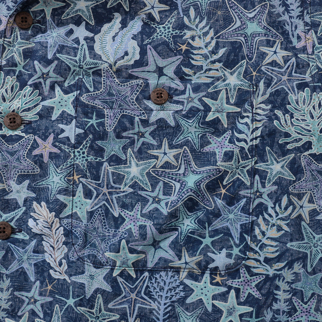 Hawaiian Shirt For Men Sea Stars and Coral Shirt Camp Collar 100% Cotton By Sherry