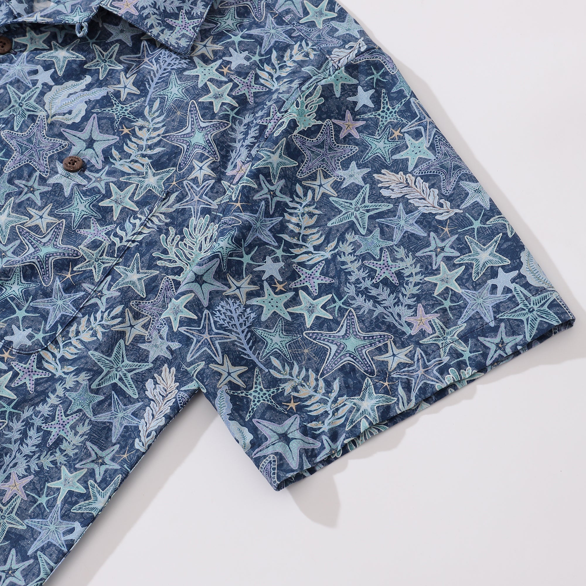Hawaiian Shirt For Men Sea Stars and Coral Shirt Camp Collar 100% Cotton By Sherry