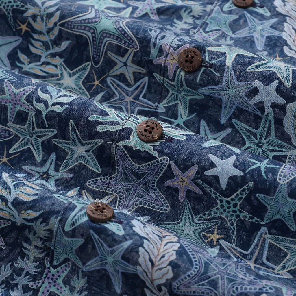 Hawaiian Shirt For Men Sea Stars and Coral Shirt Camp Collar 100% Cotton By Sherry