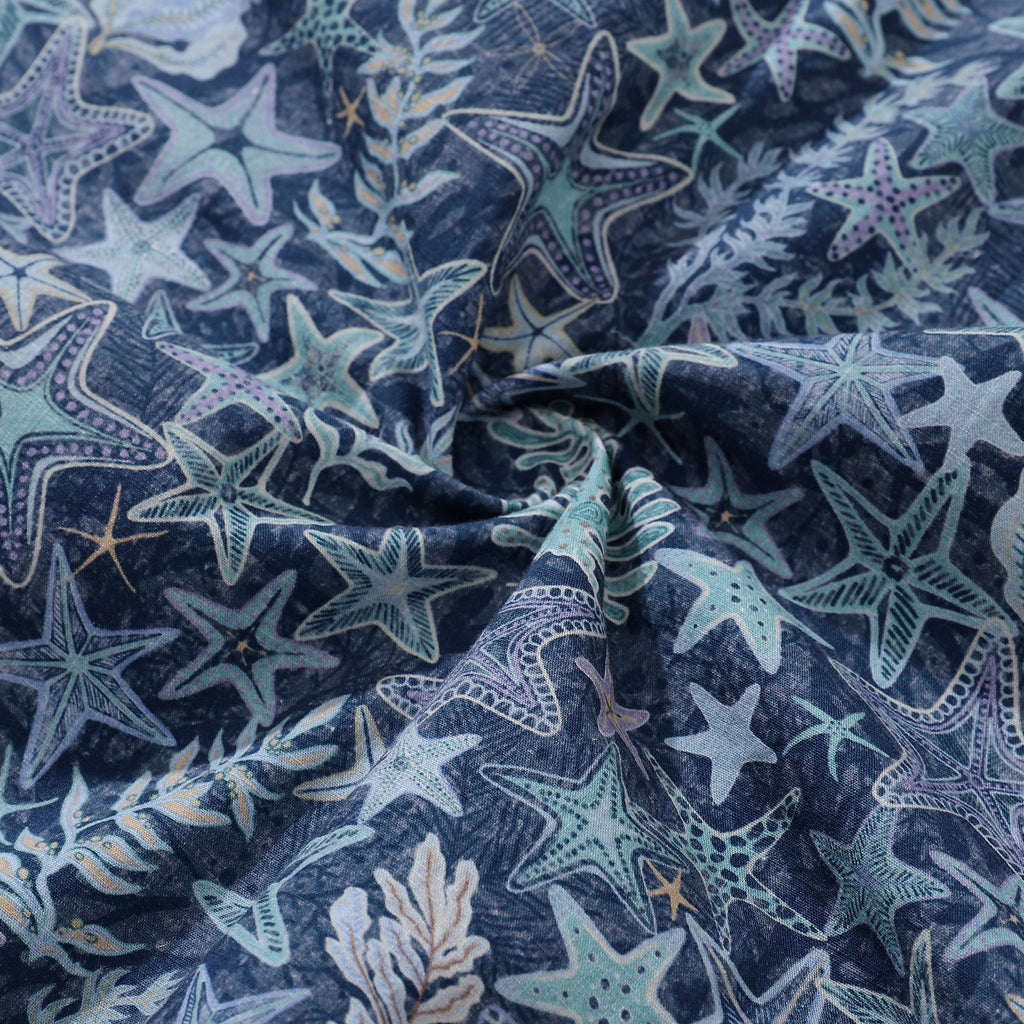 Hawaiian Shirt For Men Sea Stars and Coral Shirt Camp Collar 100% Cotton By Sherry