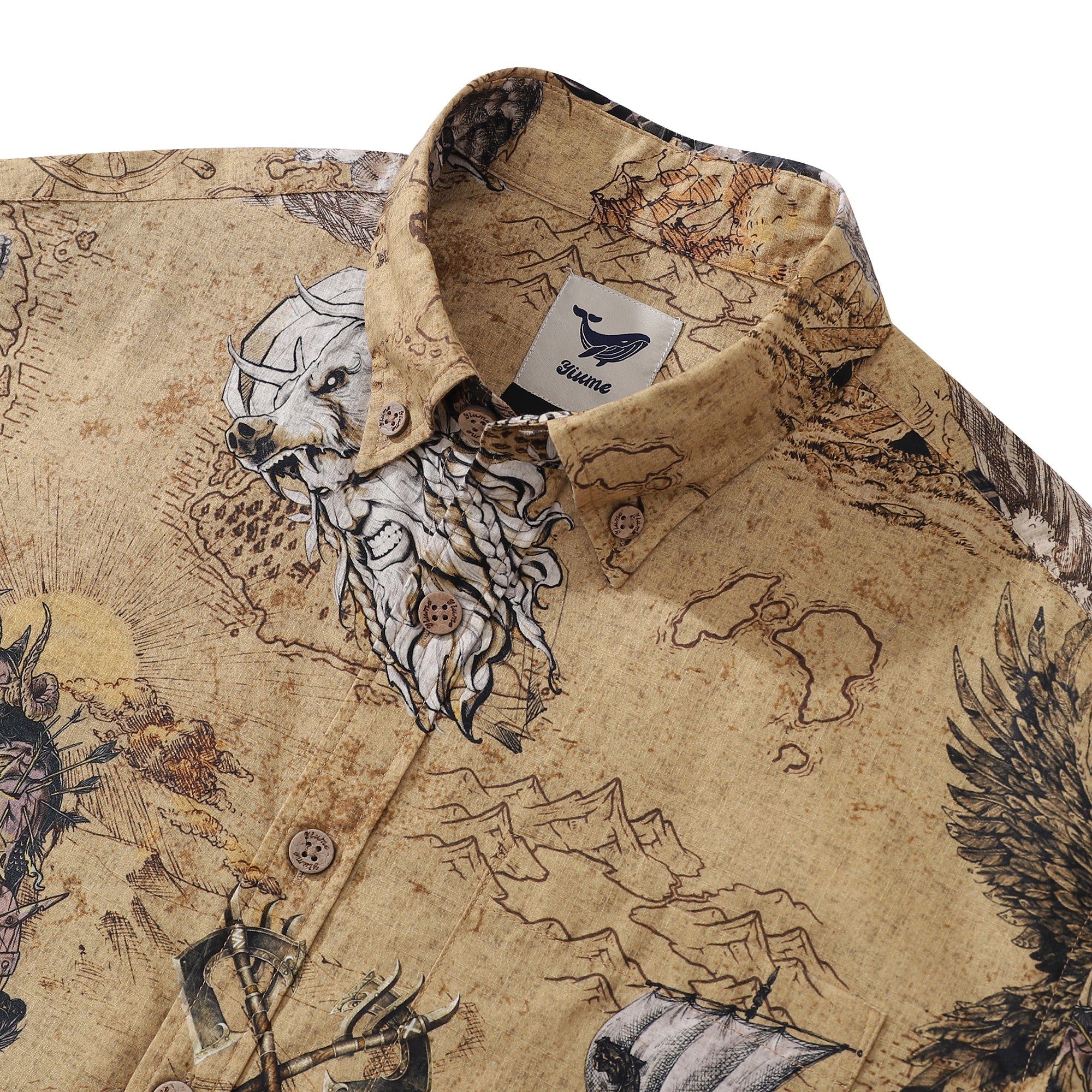 Men's Hawaiian Shirt Swashbucklers' Quest Cotton Button-down Short Sleeve Aloha Shirt By Sherry