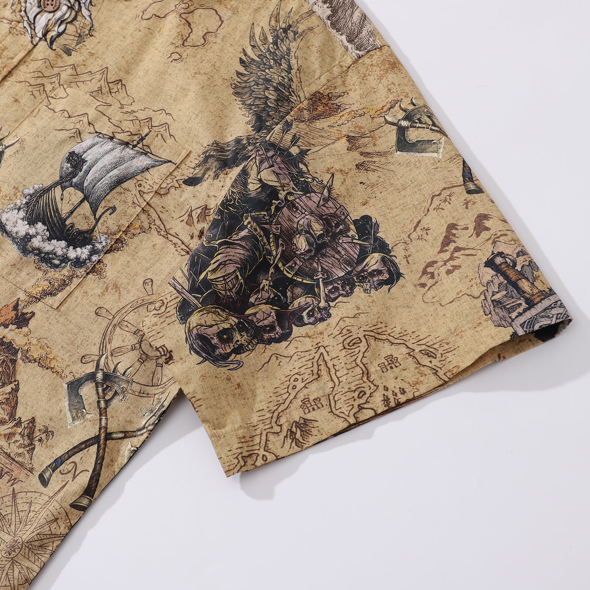 Men's Hawaiian Shirt Swashbucklers' Quest Cotton Button-down Short Sleeve Aloha Shirt By Sherry