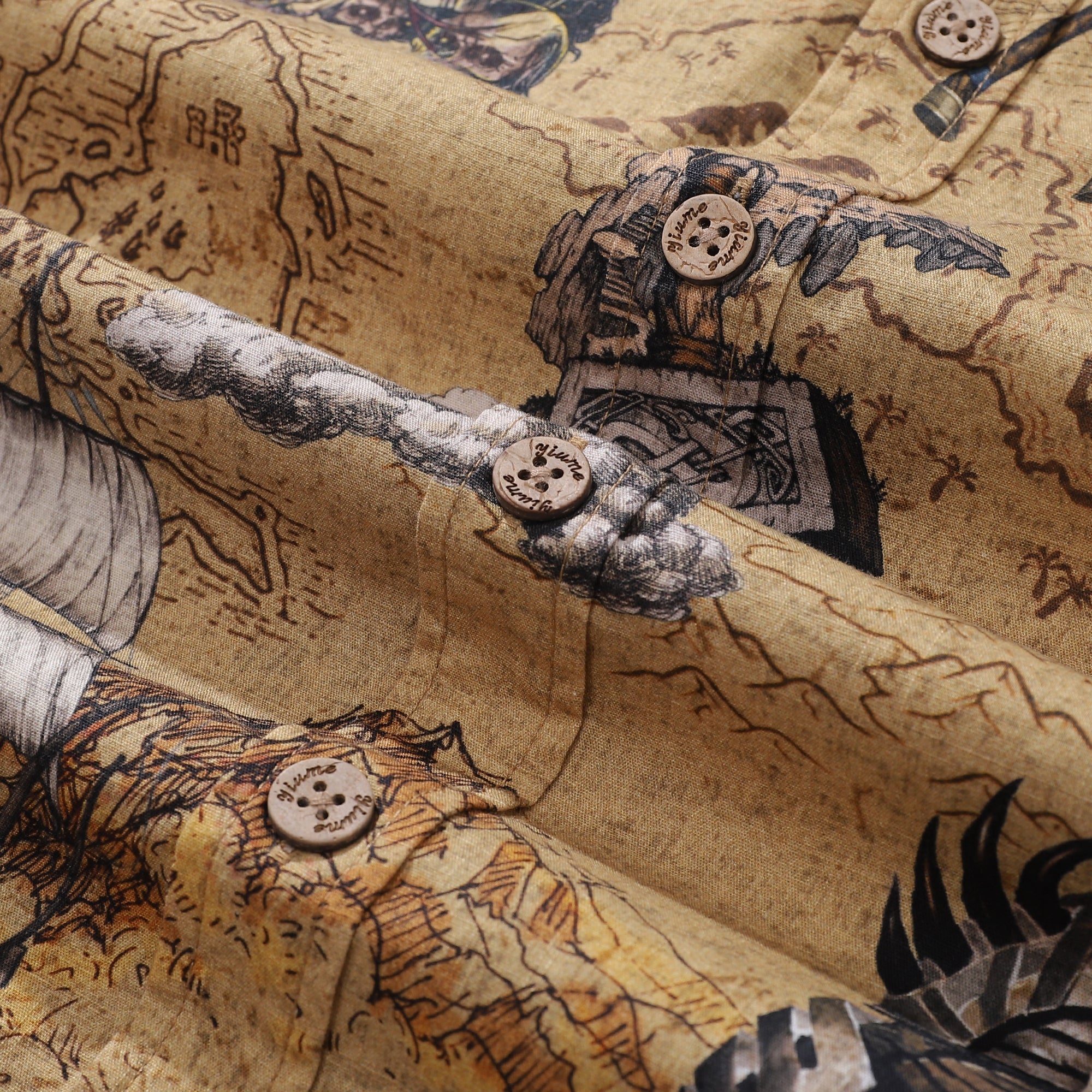 Men's Hawaiian Shirt Swashbucklers' Quest Cotton Button-down Short Sleeve Aloha Shirt By Sherry