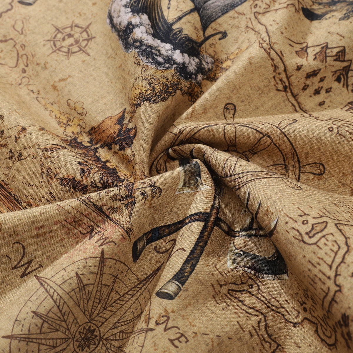 Men's Hawaiian Shirt Swashbucklers' Quest Cotton Button-down Short Sleeve Aloha Shirt By Sherry