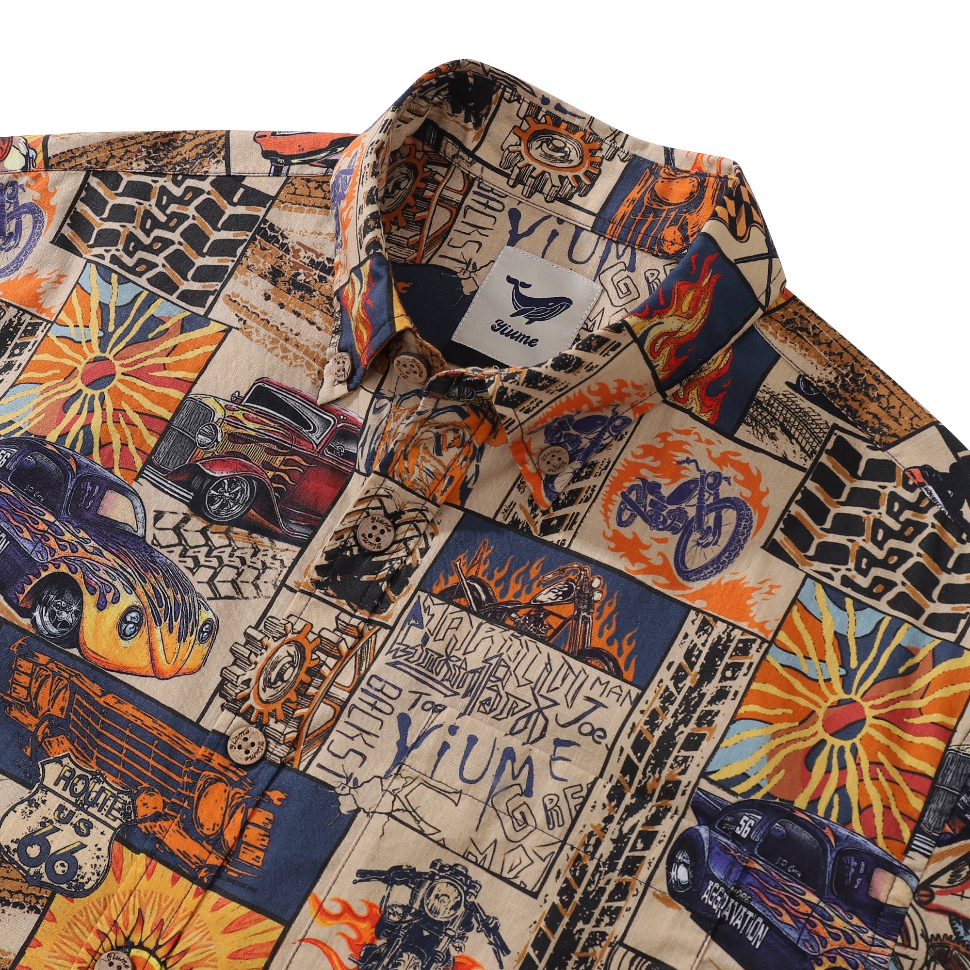 Men's Hawaiian Shirt Fire and Racing Cotton Button-down Short Sleeve Aloha Shirt By Sherry