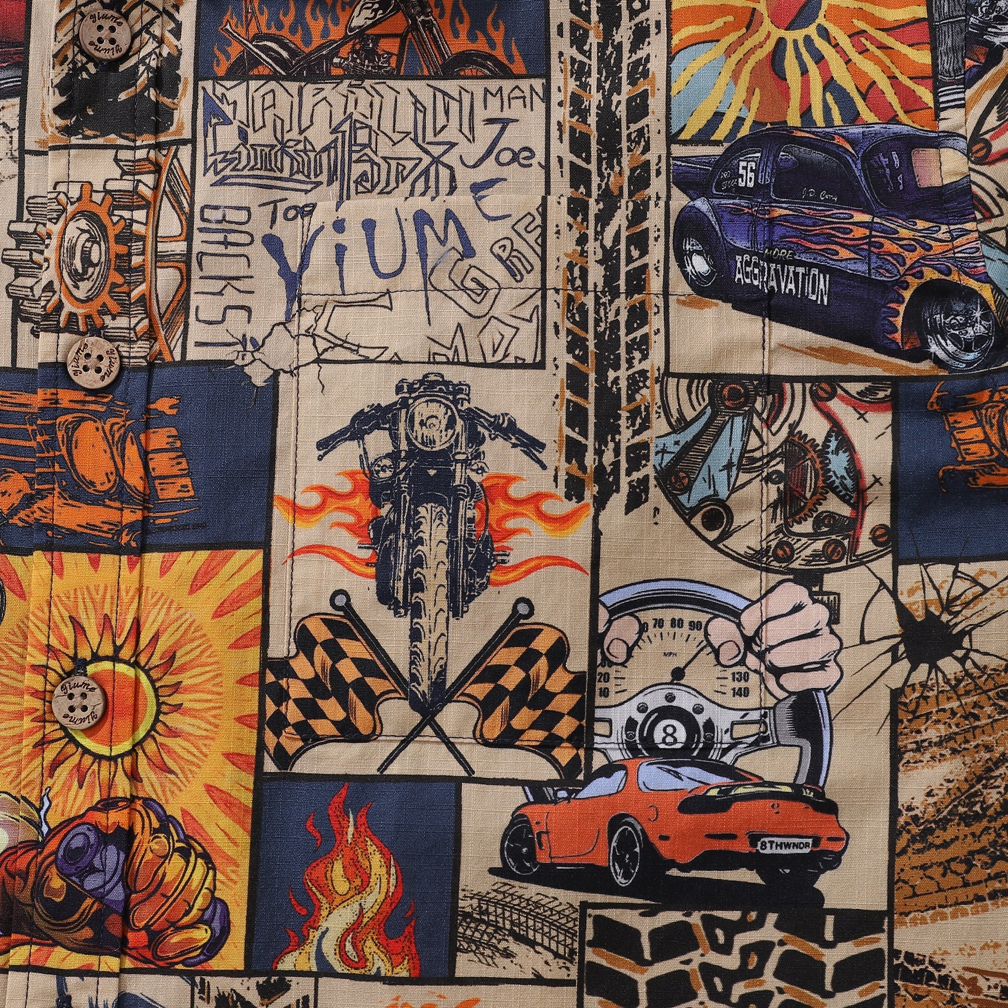 Men's Hawaiian Shirt Fire and Racing Cotton Button-down Short Sleeve Aloha Shirt By Sherry