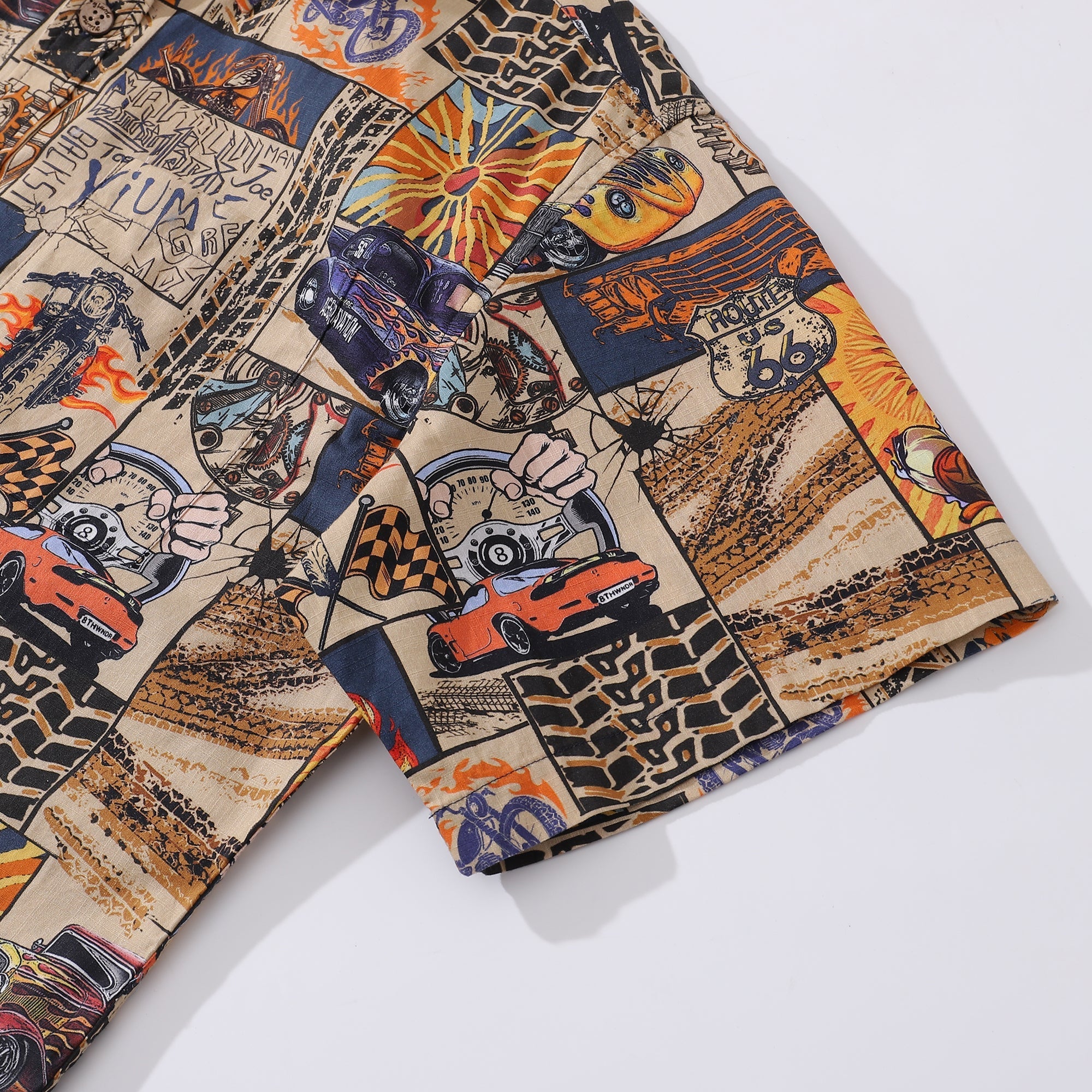 Men's Hawaiian Shirt Fire and Racing Cotton Button-down Short Sleeve Aloha Shirt By Sherry