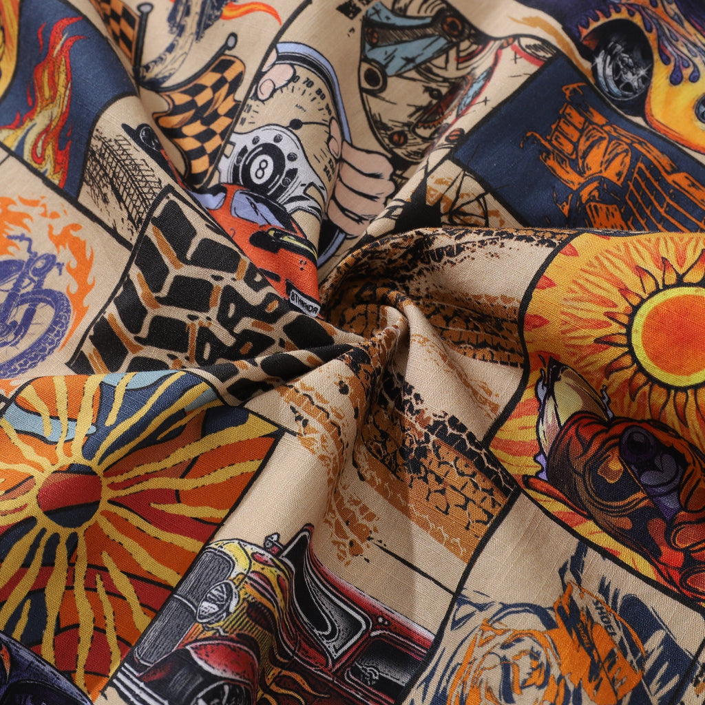 Men's Hawaiian Shirt Fire and Racing Cotton Button-down Short Sleeve Aloha Shirt By Sherry