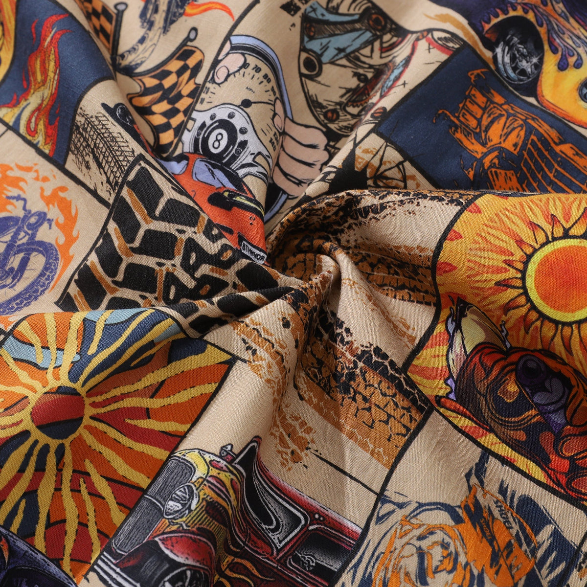 Men's Hawaiian Shirt Fire and Racing Cotton Button-down Short Sleeve Aloha Shirt By Sherry