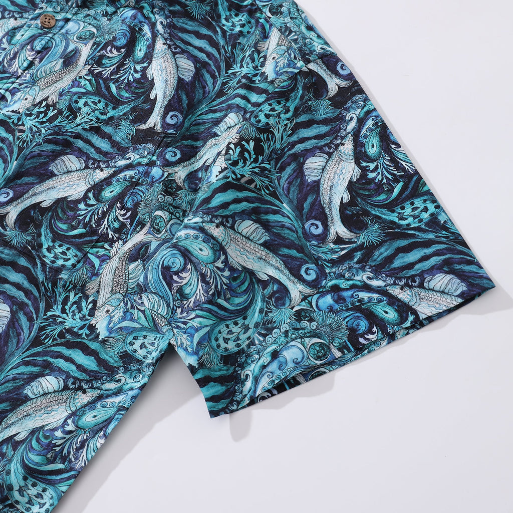 Men's Hawaiian Shirt Island Aloha Shirt Cotton Button-down Short Sleeve Shirt By Alice Brown