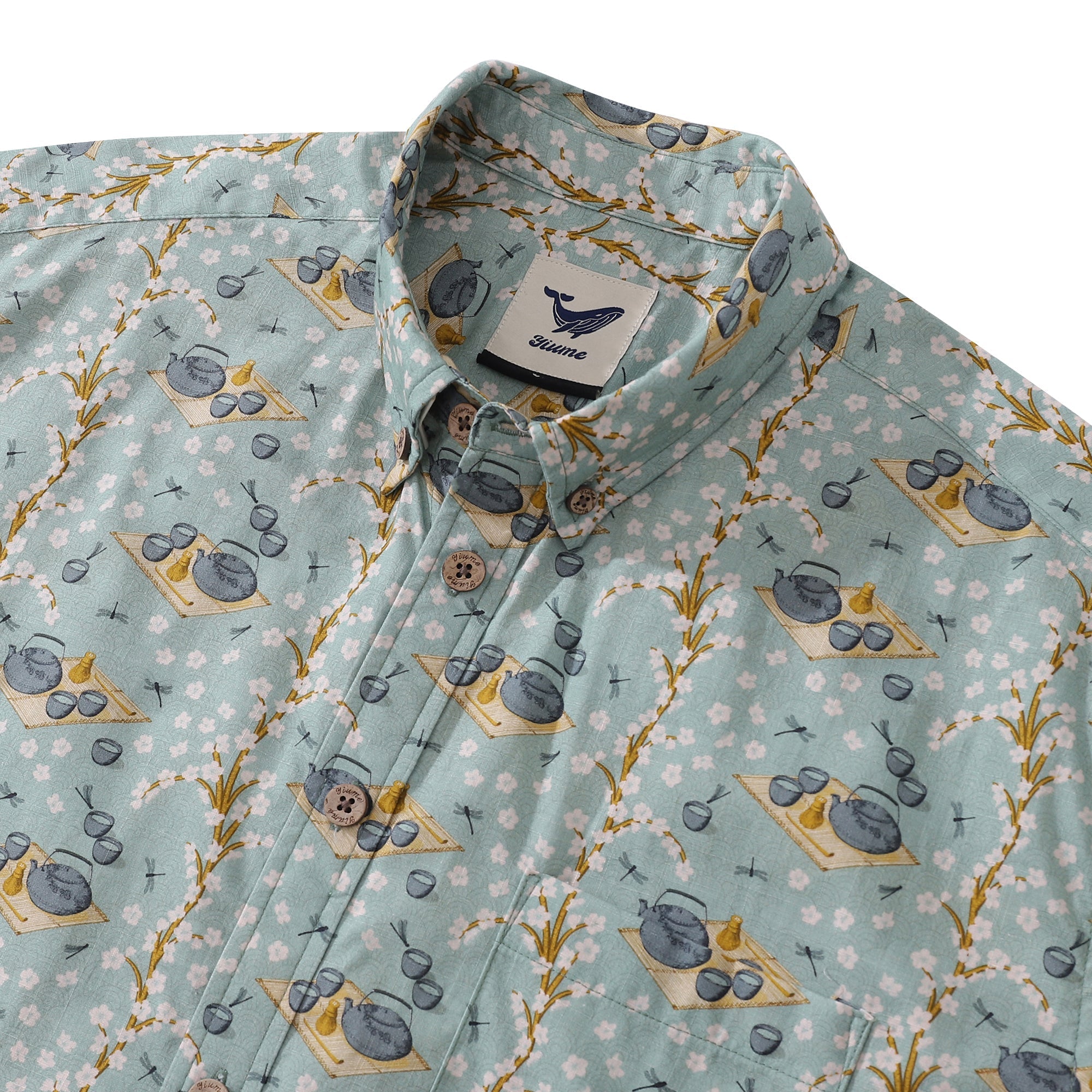 Men's Hawaiian Shirt Tea Ceremony By ME.COCO.DESIGN Cotton Button-down Short Sleeve Aloha Shirt