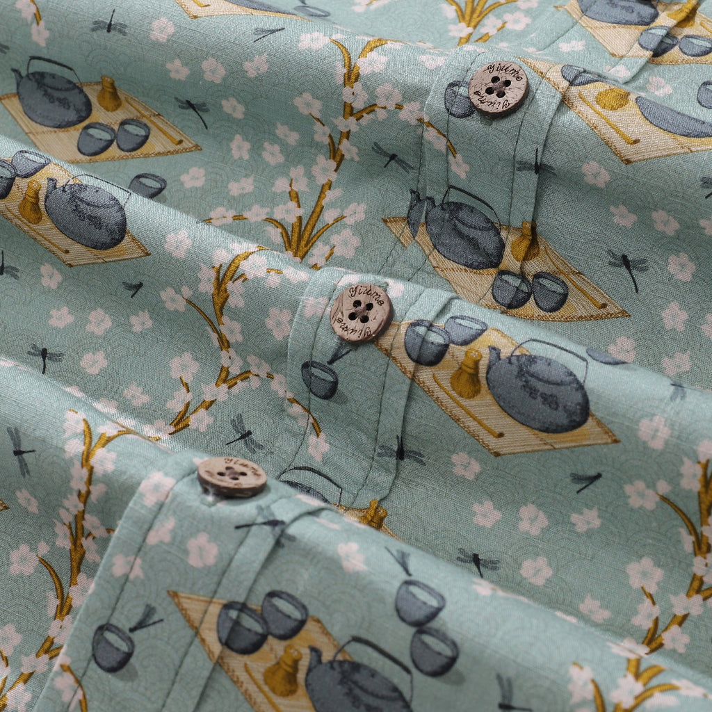 Men's Hawaiian Shirt Tea Ceremony By ME.COCO.DESIGN Cotton Button-down Short Sleeve Aloha Shirt